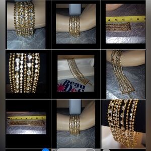 3pcGatsby style multi chain  bracelet crystal rhinestone Goldtone NEW